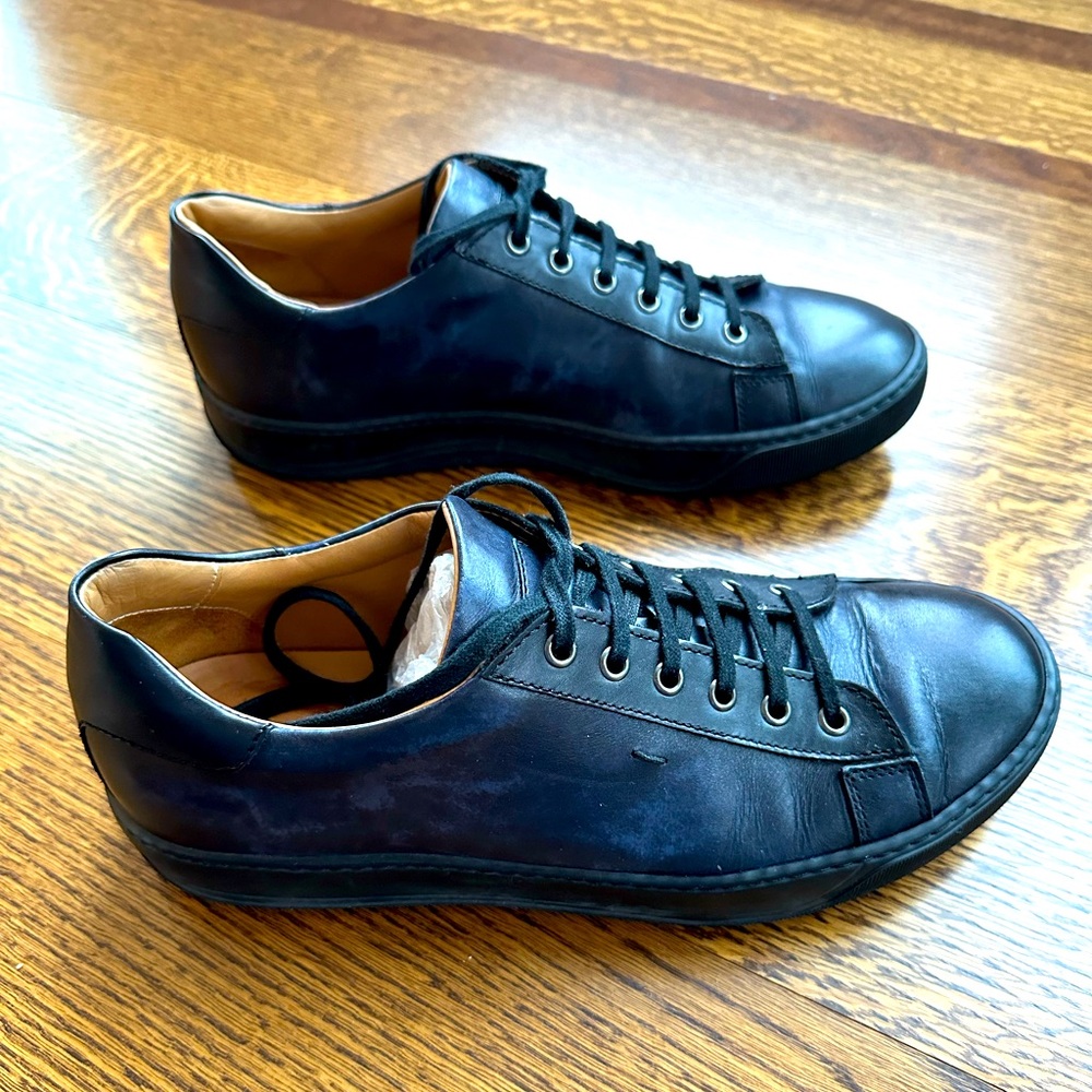 Santoni Men’s Burnished Blue and Black Sneakers. Size 9.5